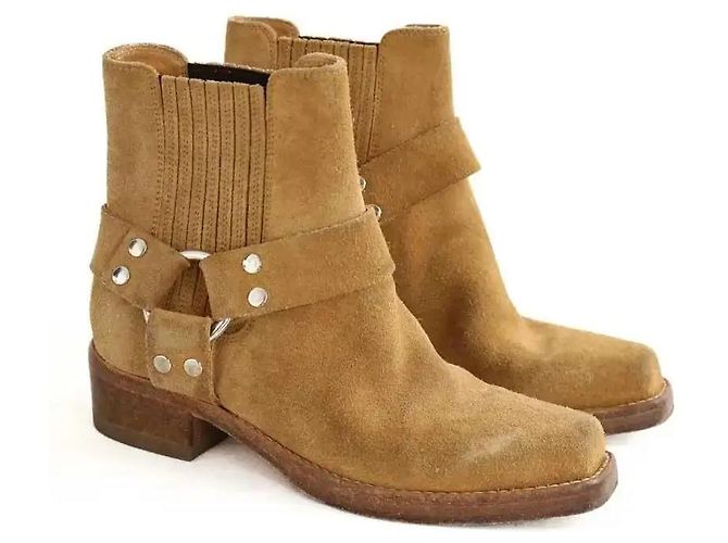 Re/Done Botas biker de camurça camel - vista 3