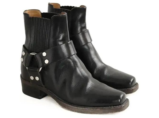 Re/Done Schwarze Leder-Bikerstiefel - Ansicht 3