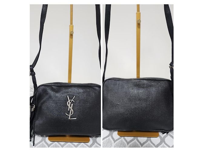 YVES SAINT LAURENT Borsa a tracolla Lou Camera in tela di rafia nera Nero - vista 5