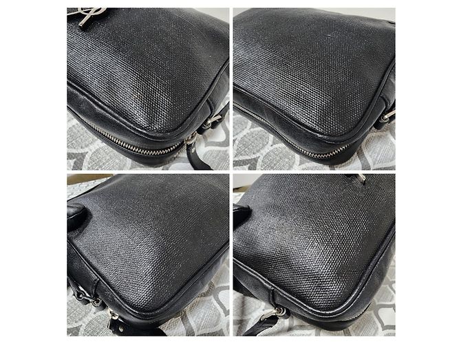 YVES SAINT LAURENT Borsa a tracolla Lou Camera in tela di rafia nera Nero - vista 6