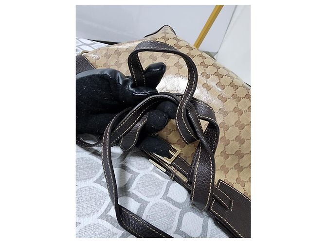 Borsa tote in tela/pelle Gucci GG marrone/beige - vista 10