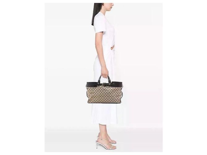 Borsa tote in tela/pelle Gucci GG marrone/beige - vista 14
