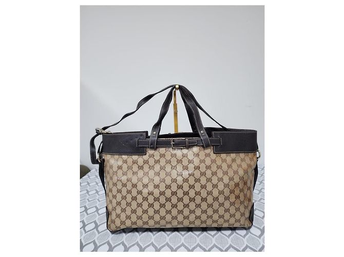 Borsa tote in tela/pelle Gucci GG marrone/beige - vista 5