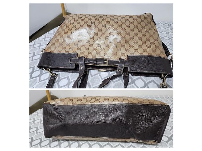 Borsa tote in tela/pelle Gucci GG marrone/beige - vista 6