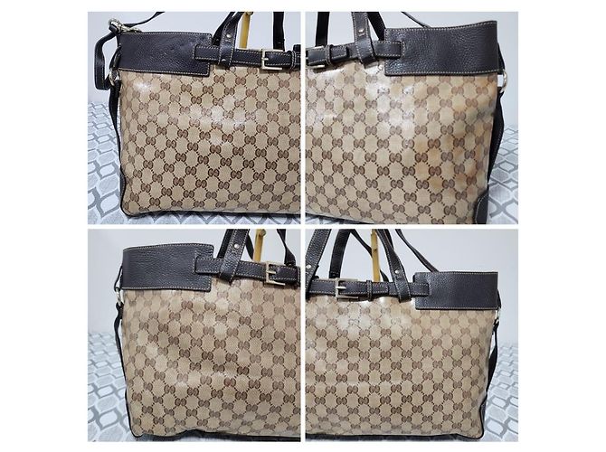 Borsa tote in tela/pelle Gucci GG marrone/beige - vista 7