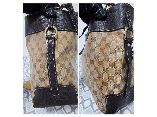 Borsa tote in tela/pelle Gucci GG marrone/beige - vista 8