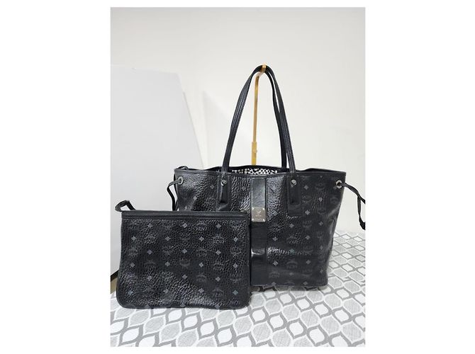 MCM Visetos Medium Liz Shopper Reversibile/Pochette Nero - vista 11