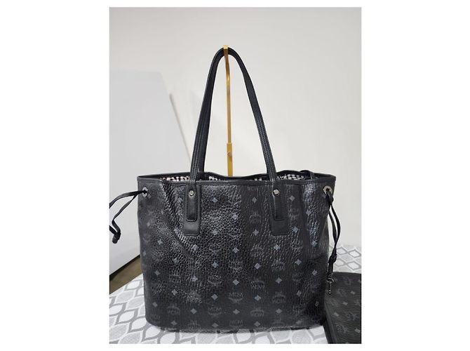 MCM Visetos Medium Liz Shopper Reversibile/Pochette Nero - vista 4