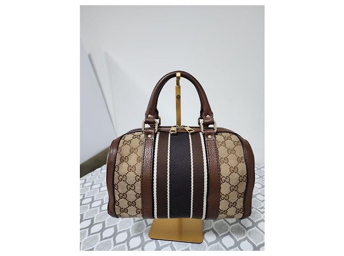 Borsa a mano Gucci GG in tela marrone/beige - vista 12