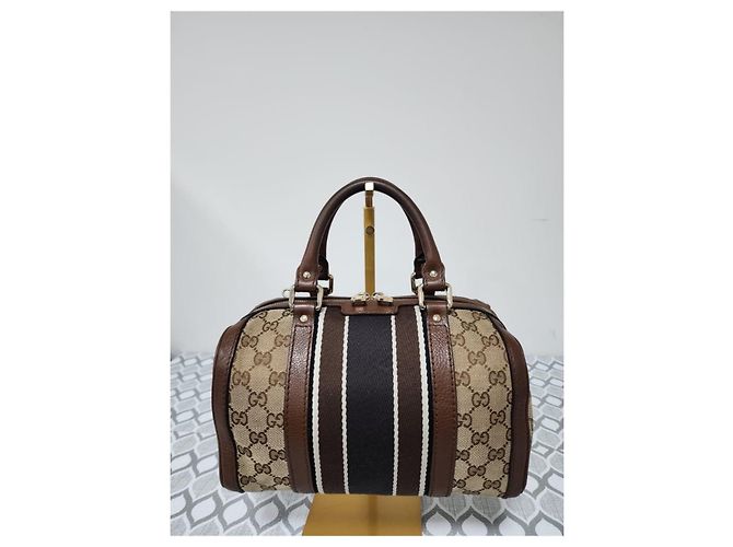 Borsa a mano Gucci GG in tela marrone/beige - vista 4