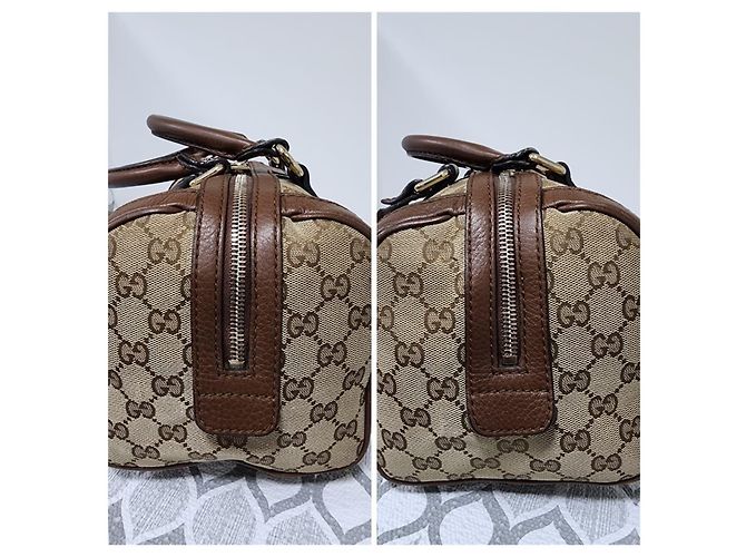 Borsa a mano Gucci GG in tela marrone/beige - vista 5