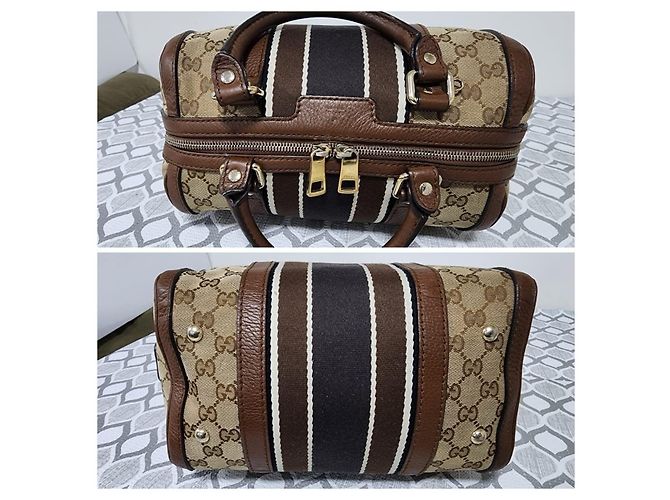 Borsa a mano Gucci GG in tela marrone/beige - vista 6