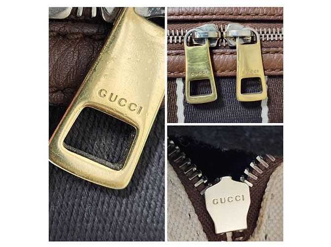 Borsa a mano Gucci GG in tela marrone/beige - vista 7