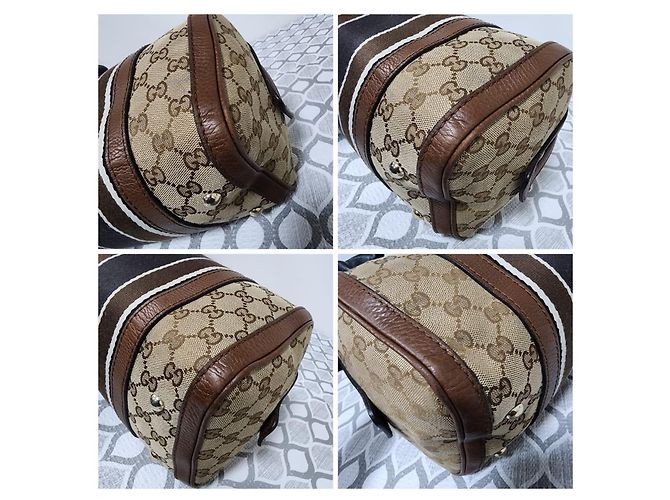 Borsa a mano Gucci GG in tela marrone/beige - vista 8