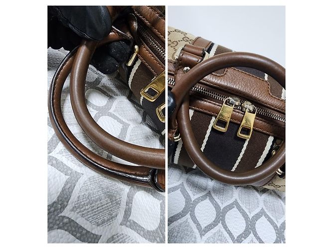 Borsa a mano Gucci GG in tela marrone/beige - vista 9