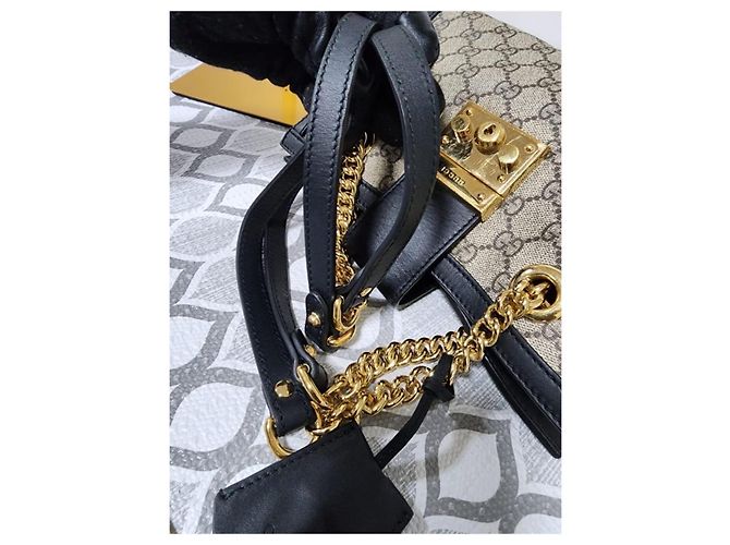 Padlock GUCCI GG Supreme Monogram Piccola Tote con Lucchetto Nera Marrone Beige - vista 10