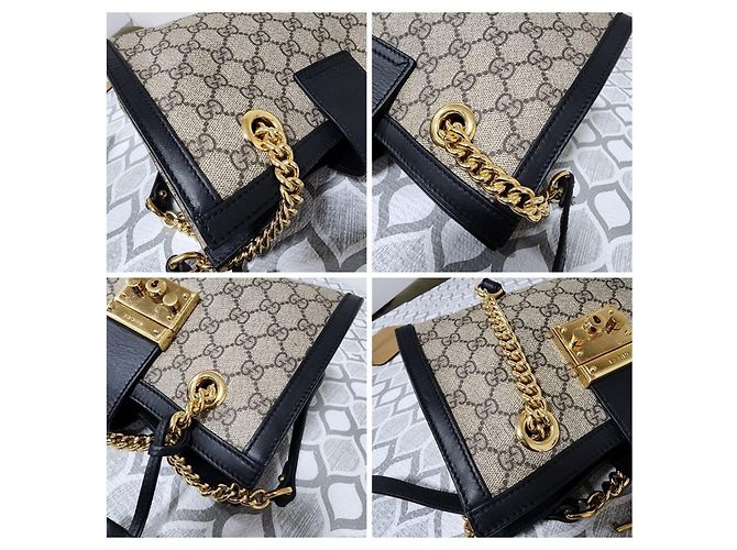 Padlock GUCCI GG Supreme Monogram Piccola Tote con Lucchetto Nera Marrone Beige - vista 11