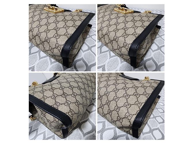 Padlock GUCCI GG Supreme Monogram Piccola Tote con Lucchetto Nera Marrone Beige - vista 12