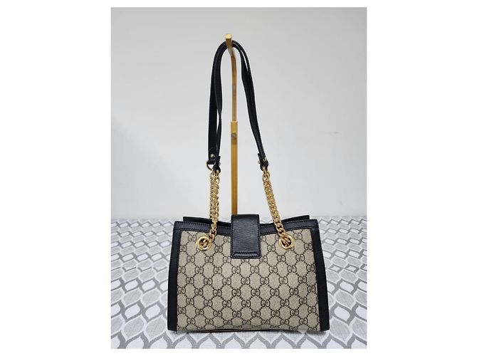 Padlock GUCCI GG Supreme Monogram Piccola Tote con Lucchetto Nera Marrone Beige - vista 3