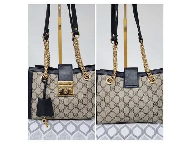 Padlock GUCCI GG Supreme Monogram Piccola Tote con Lucchetto Nera Marrone Beige - vista 4