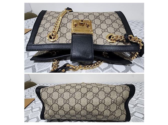 Padlock GUCCI GG Supreme Monogram Piccola Tote con Lucchetto Nera Marrone Beige - vista 6