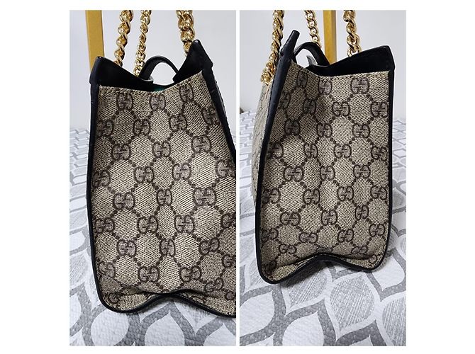 Padlock GUCCI GG Supreme Monogram Piccola Tote con Lucchetto Nera Marrone Beige - vista 8