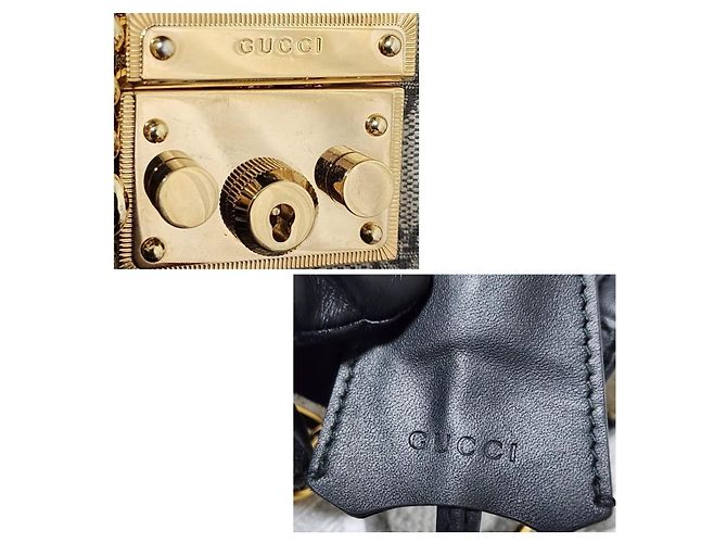 Padlock GUCCI GG Supreme Monogram Piccola Tote con Lucchetto Nera Marrone Beige - vista 9
