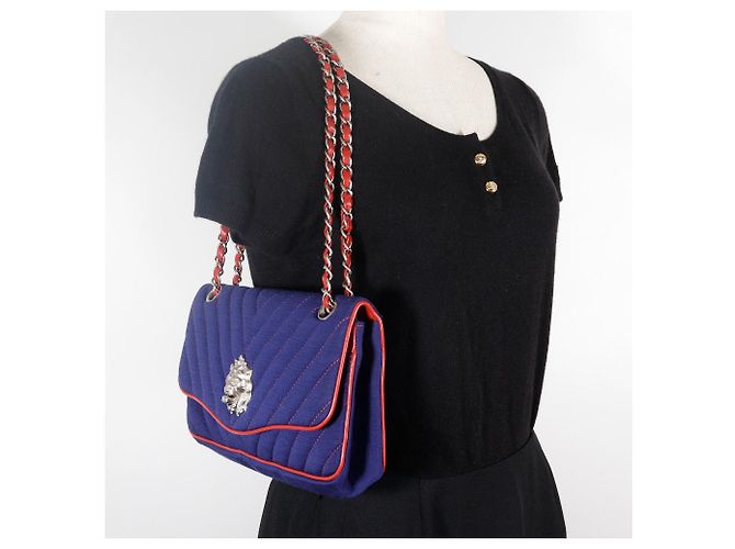 Timeless Borsa a Spalla a Doppia Catena in Cotone Chanel Blu - vista 16