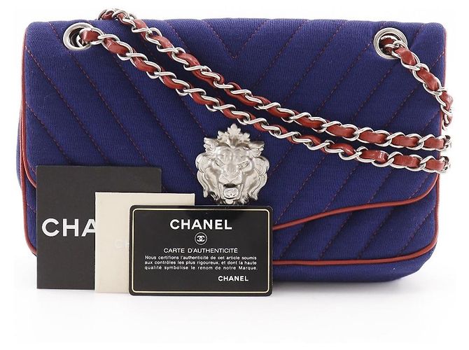 Timeless Borsa a Spalla a Doppia Catena in Cotone Chanel Blu - vista 17