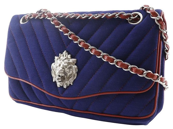 Timeless Borsa a Spalla a Doppia Catena in Cotone Chanel Blu - vista 2