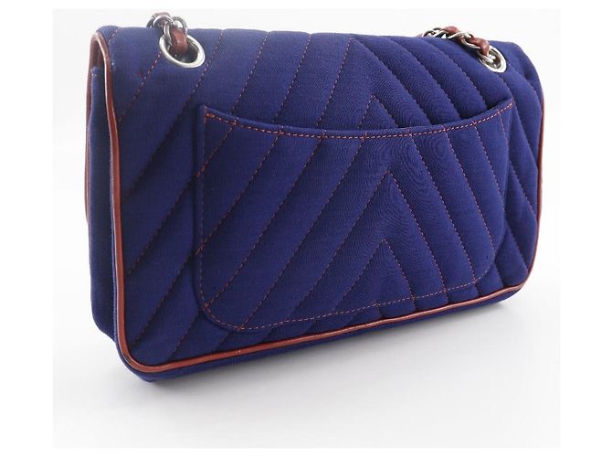 Timeless Borsa a Spalla a Doppia Catena in Cotone Chanel Blu - vista 3