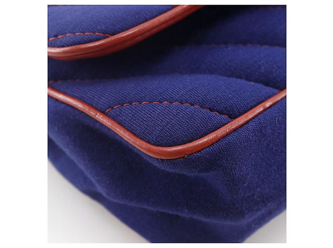 Timeless Borsa a Spalla a Doppia Catena in Cotone Chanel Blu - vista 4