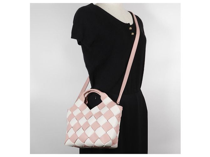 Borsa 2 in 2 in pelle intrecciata Loewe Rosa Bianco - vista 19