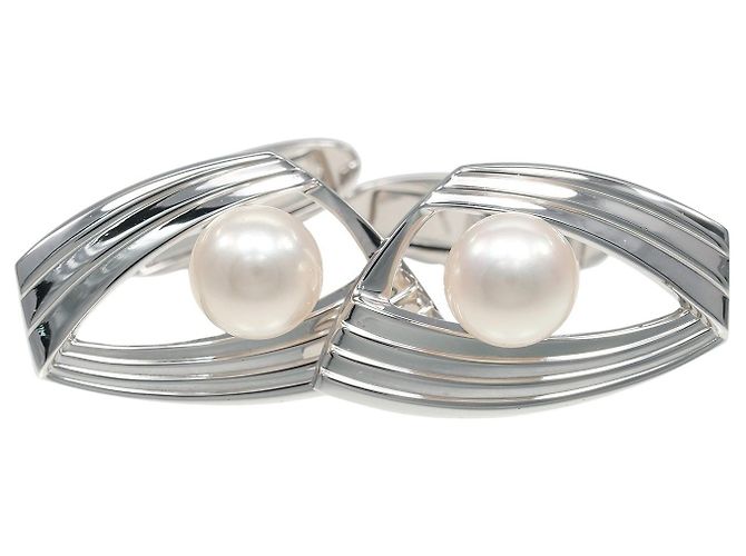Gemelli in argento con perle MIKIMOTO - vista 3