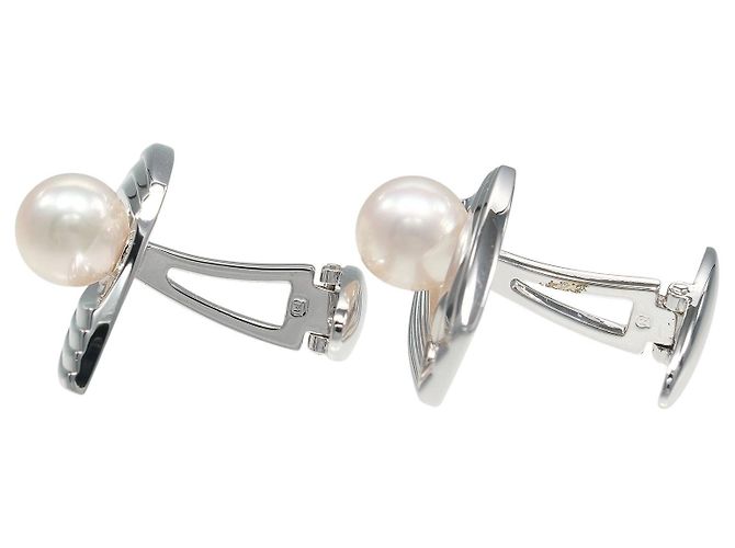 Gemelli in argento con perle MIKIMOTO - vista 4