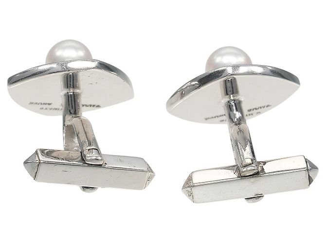 Gemelli in conchiglia d'argento con perle Mikimoto - vista 2