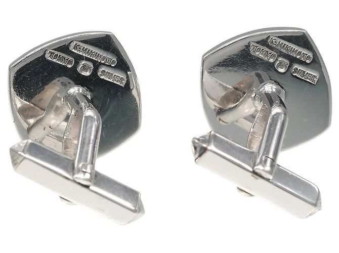 Gemelli in conchiglia d'argento con perle Mikimoto - vista 3