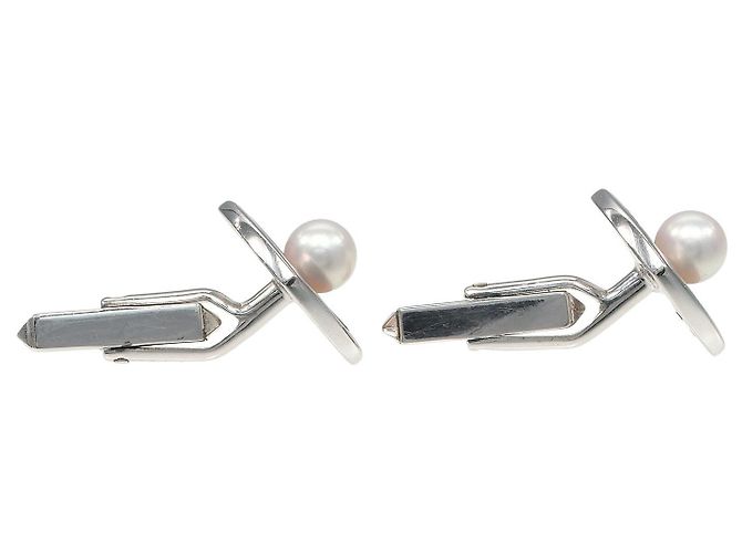 Gemelli in conchiglia d'argento con perle Mikimoto - vista 5