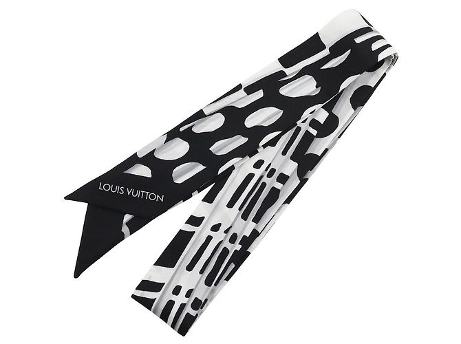 Foulard in seta Bandeau Louis Vuitton Nero Bianco - vista 2