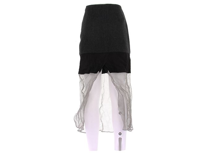 Prada Falda negra con transparencia de lana Negro - vista 2