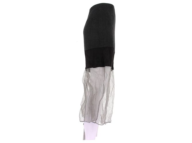 Prada Falda negra con transparencia de lana Negro - vista 3