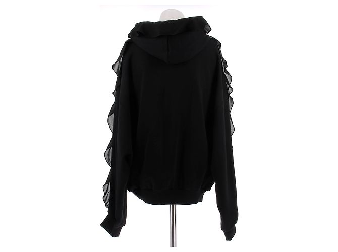 Blumarine Schwarzer Baumwoll-Hoodie mit Rüschen - Ansicht 2