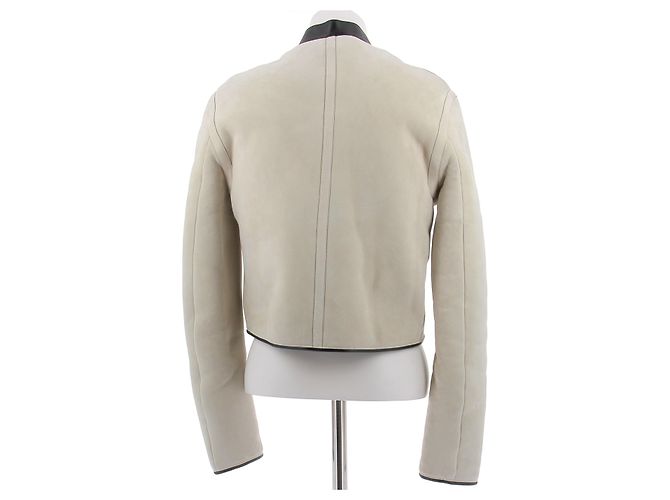Giacca in pelle Louis Vuitton crema con colletto nero Beige - vista 2