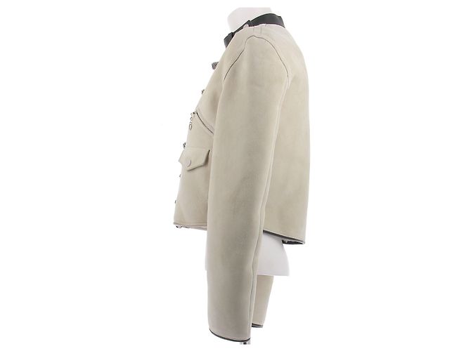 Giacca in pelle Louis Vuitton crema con colletto nero Beige - vista 4