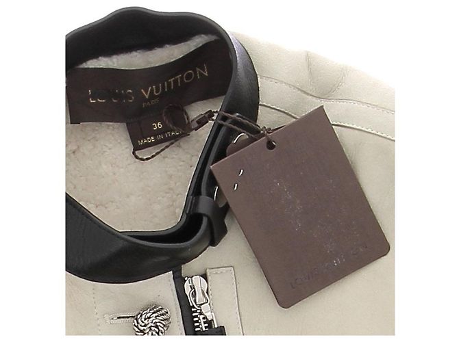 Giacca in pelle Louis Vuitton crema con colletto nero Beige - vista 5