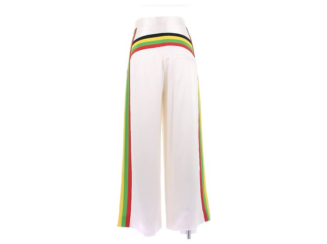 Céline Cremefarbene Hose mit mehrfarbigem Streifen aus Seide - Ansicht 2