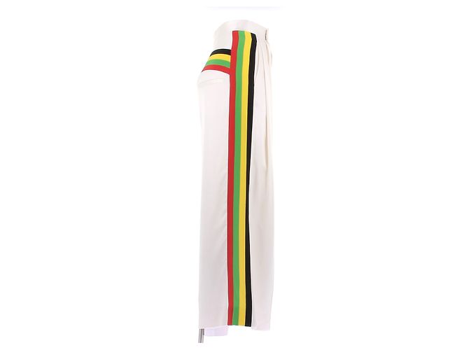 Céline Cremefarbene Hose mit mehrfarbigem Streifen aus Seide - Ansicht 3