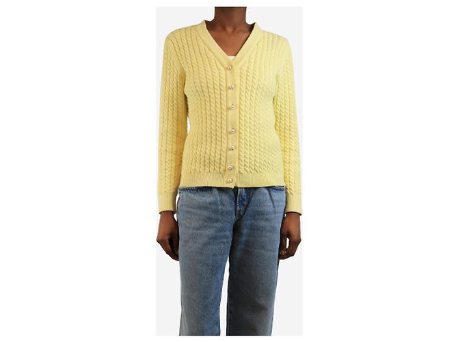 Alessandra Rich Cárdigan amarillo de punto trenzado - talla UK 6 - vista 3