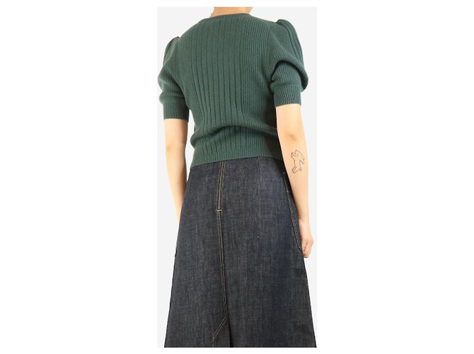 Paige Jeans Top de cachemira acanalada verde con mangas abullonadas - talla S - vista 2