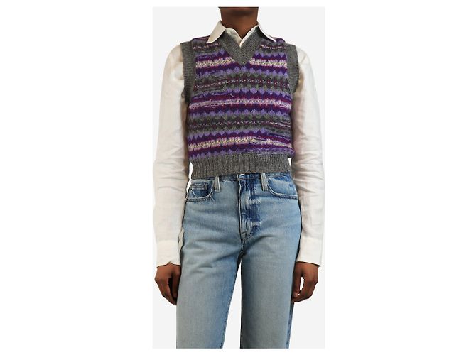 Acne Grau und lila Korina Fair Isle Strickweste - Größe XS - Ansicht 3